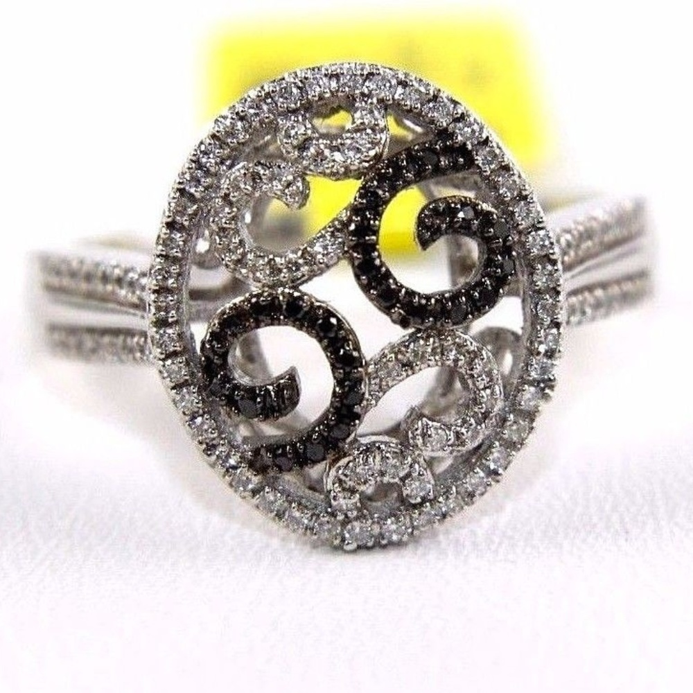 Black & White Diamond Filigree Ring 14k WG .30Ct
